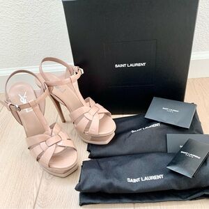 Saint Laurent Nude Patent Leather Tribute 105 Platform Heeled Sandals High Heels